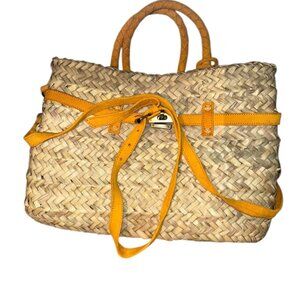 Moroccan Birkin Marrakesh orange suede leather trim straw purse bag NEW